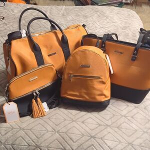 Benoss Milan Women's Orange and Black 4pc vegan Bag Set